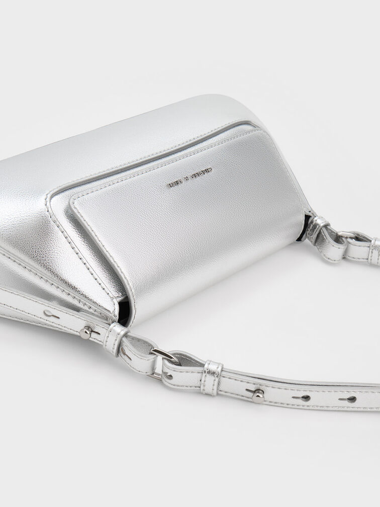 Olivia Metallic Trapeze Shoulder Bag, สีเงิน, hi-res