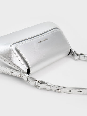 Olivia Metallic Trapeze Shoulder Bag, สีเงิน, hi-res