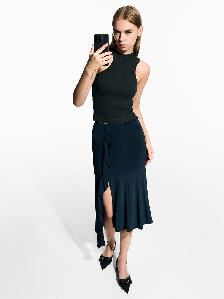Woven-Buckle Slingback Pumps, Black, hi-res