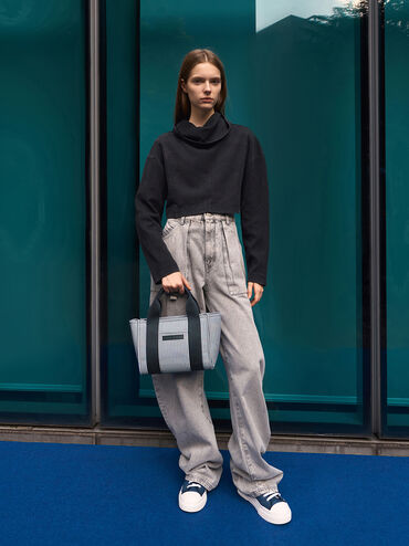 Kay Striped Tote Bag, Blue, hi-res