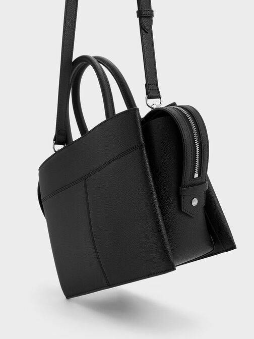 Anwen Trapeze Top Handle Bag, สีดำอะไหล่สีเงิน, hi-res