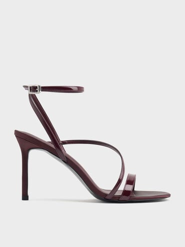 รองเท้าแตะส้นสูงหนังแก้วดีไซน์ส้นเข็มพร้อมสายรัดข้อเท้ารุ่น Andricia, สีเบอร์กันดี, hi-res