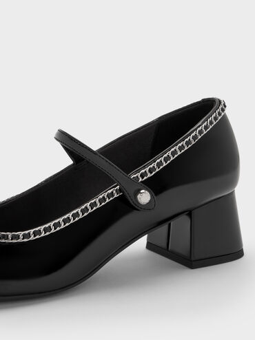 Braided-Chain Block-Heel Mary Jane Pumps, Black Boxed, hi-res