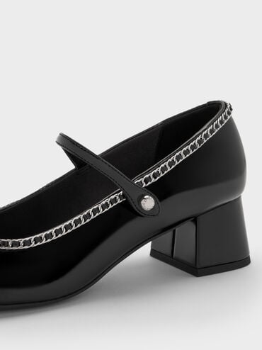 Braided-Chain Block-Heel Mary Jane Pumps, Black Boxed, hi-res