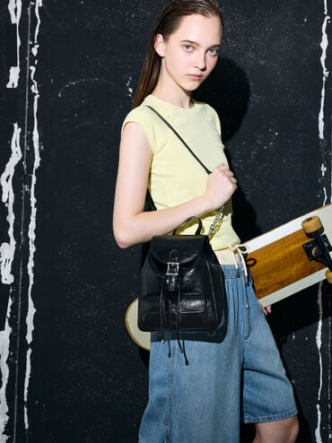 กระเป๋าเป้รุ่น Bryna, สีดำอะไหล่สีเงิน, hi-res