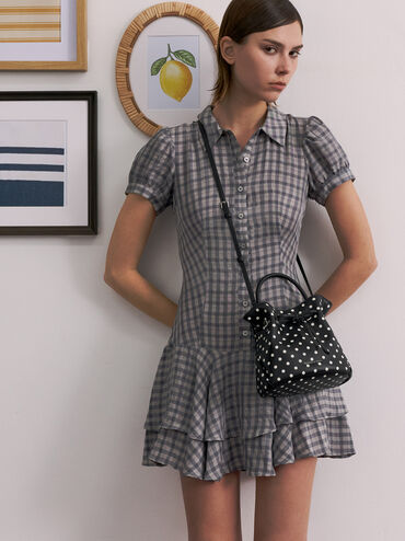 Hazel Polka-Dot Bow Bucket Bag, Noir, hi-res