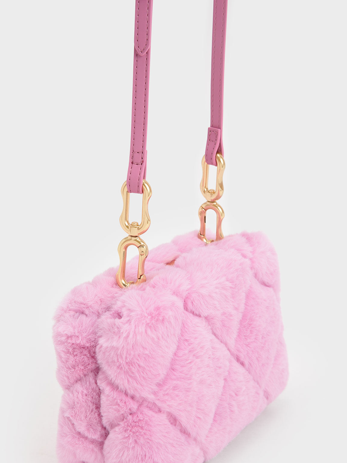 Gemma Chunky Chain Handle Furry Quilted Boxy Bag, Pink, hi-res