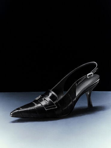 Griselda Eel-Effect Slingback Pumps, Animal Print Black, hi-res