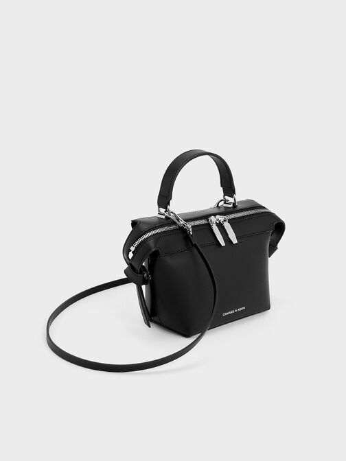กระเป๋าถือแบบผูกปมพร้อมหูจับด้านบนรุ่น Aurelie, สีดำอะไหล่สีเงิน, hi-res