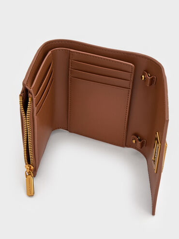 กระเป๋าสตางค์ดีไซน์สายมัดปมพร้อมตัวล็อคแบบหมุนรุ่น Edna, สีช็อคโกแลต, hi-res