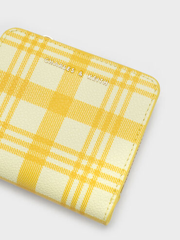 Plaid Zip Around Card Holder, สีเหลือง, hi-res