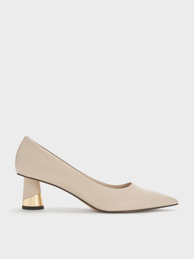 Metallic Sculptural Heel Pumps, Chalk, hi-res