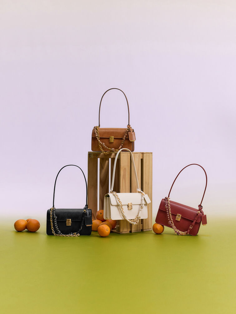 กระเป๋าสะพายไหล่ดีเทลสายโซ่และเกลียวเชือกรุ่น Acelynn, สีเบอร์กันดี, hi-res