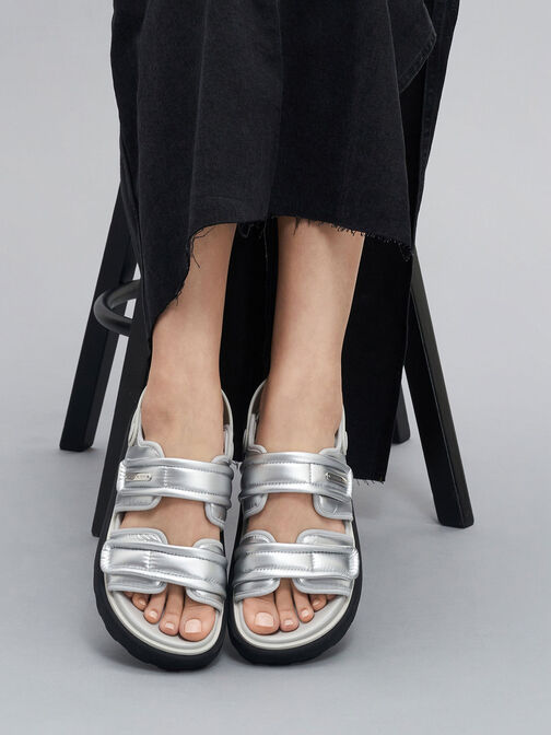 Romilly Metallic Puffy Sandals, Silver, hi-res