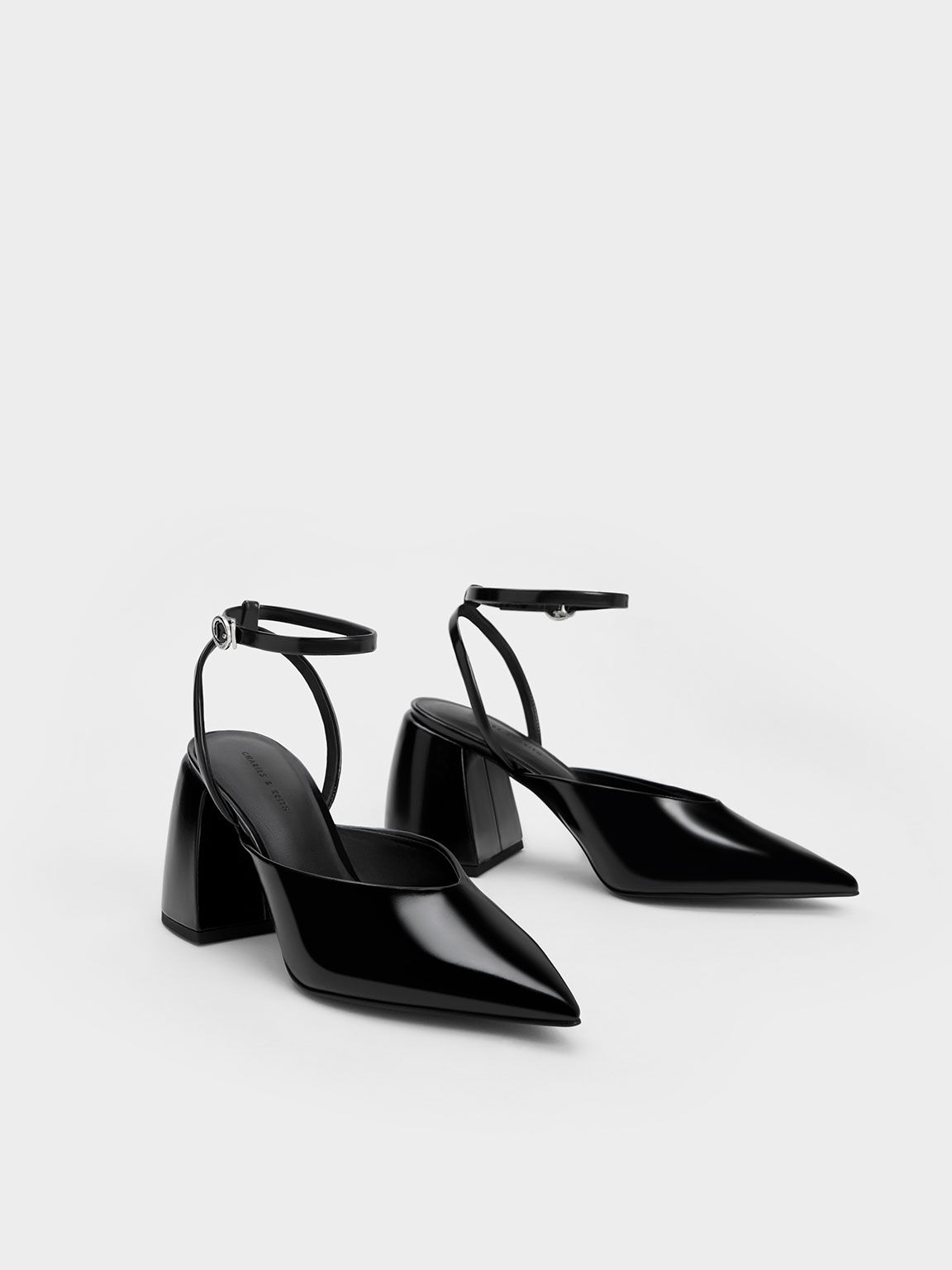 Chunky Heel Ankle Strap Pumps Black Boxed