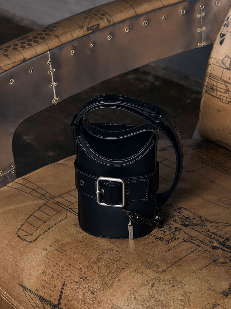 Jules Leather Belted Bucket Bag, , hi-res