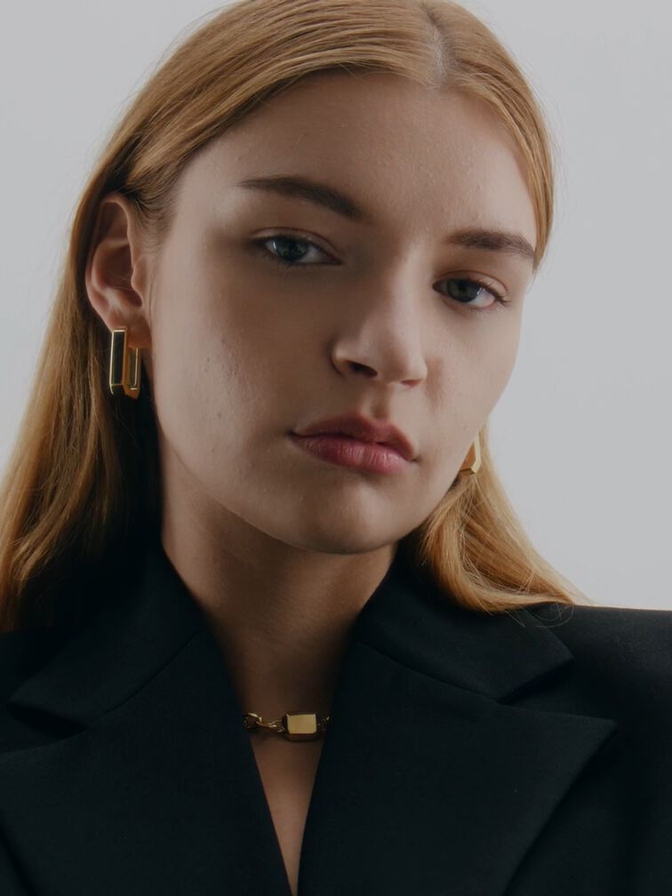 Keziah Rectangle Hoop Earrings, Gold, hi-res