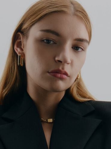 Keziah Rectangle Hoop Earrings, Gold, hi-res
