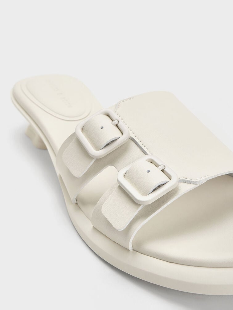 Double Buckle Sculptural Mules, สีชอล์ค, hi-res