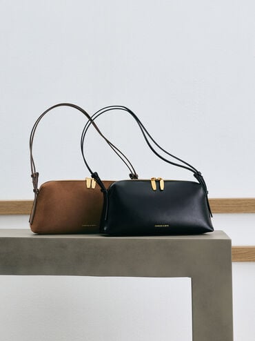 กระเป๋าสะพายไหล่ดีไซน์สายแบบคู่รุ่น Deyna, สีดำ, hi-res