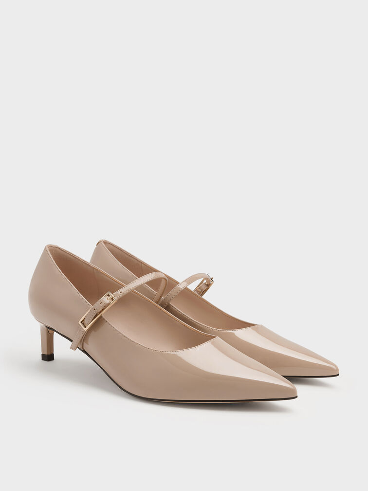 Luciana Patent Kitten-Heel Mary Jane Pumps, Taupe, hi-res