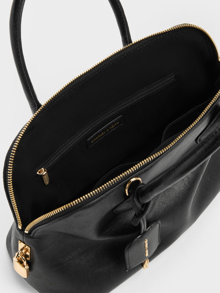 Large Ginevra Structured Bowling Bag, Black, hi-res