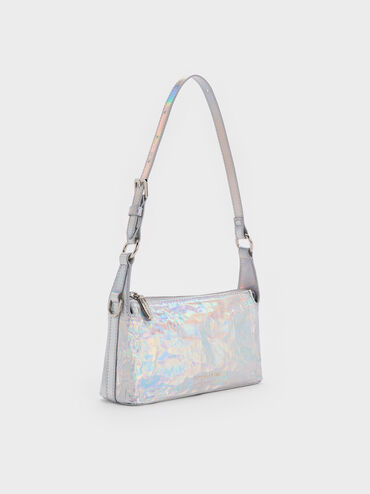 กระเป๋าสะพายไหล่โฮโลกราฟิกลายย่นรุ่น Lark, สีปริซึมซิลเวอร์, hi-res