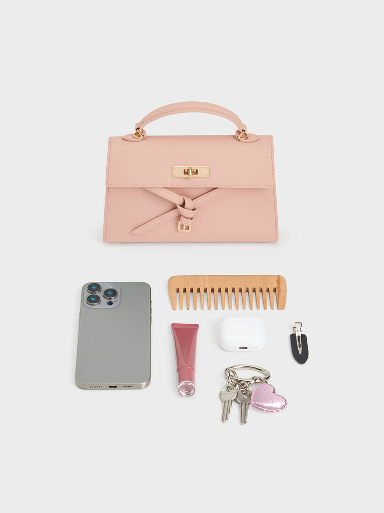 Tricha Knotted-Belt Top Handle Bag, Pink, hi-res