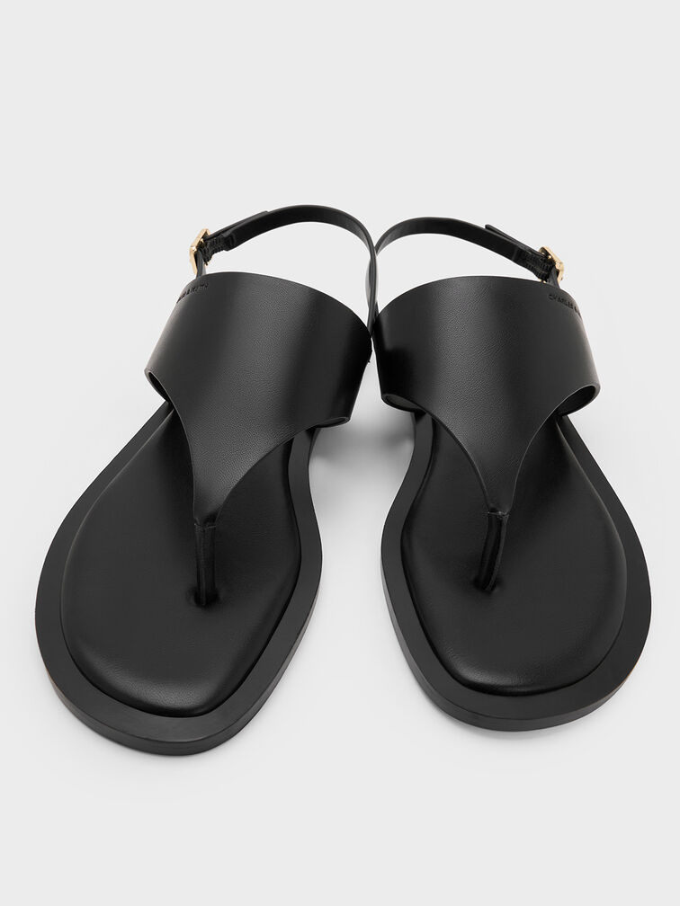 V-Strap Slingback Thong Sandals, Black, hi-res