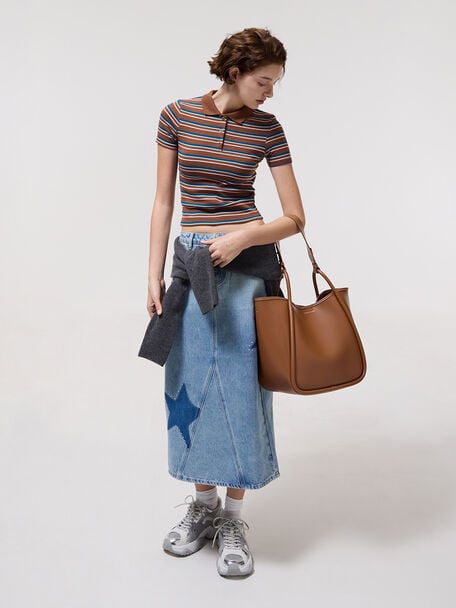 กระเป๋าโท้ทดีไซน์ทรงโค้งรุ่น Lyla, สีช็อคโกแลต, hi-res