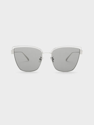 Wire-Frame Cat-Eye Sunglasses, สีเงิน, hi-res