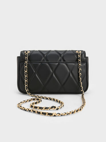 Arwen Diamond-Quilt Shoulder Bag, Black, hi-res