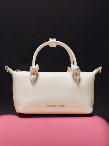 กระเป๋าโท้ทหูจับแบบปมรุ่น Sammie, สีครีม, hi-res