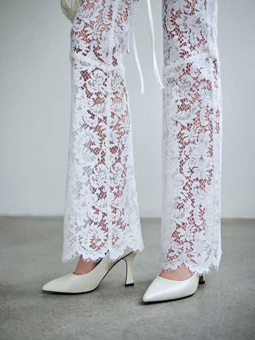 Leather Flare Heel Pumps, , hi-res