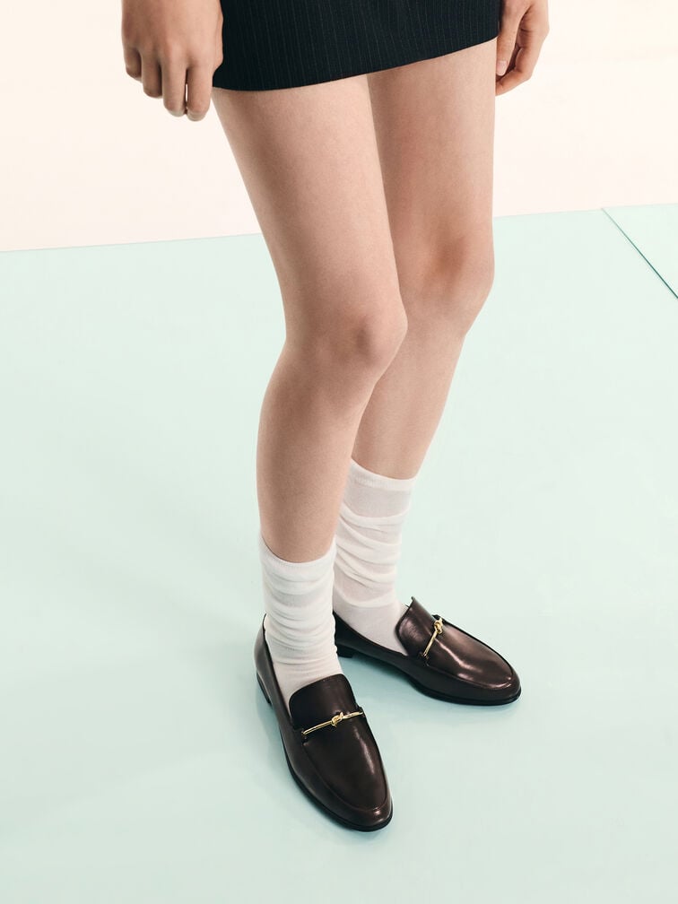 Metallic Knot-Bar Loafers, Dark Brown, hi-res
