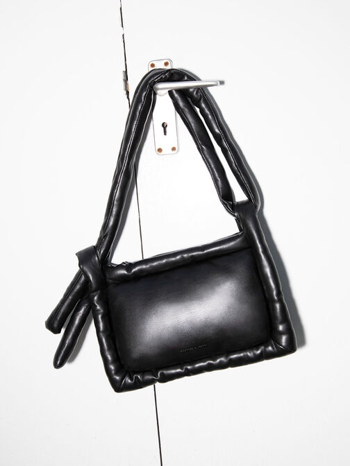 Errya Nylon Puffy Crossbody Bag, สีดำอะไหล่สีดำ, hi-res