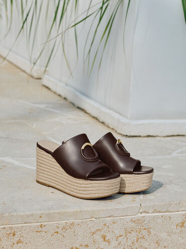 Metallic-Accent Espadrille Wedges, Maroon, hi-res