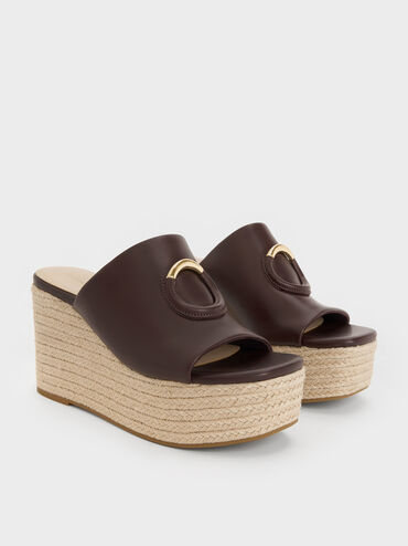 Metallic-Accent Espadrille Wedges, Maroon, hi-res
