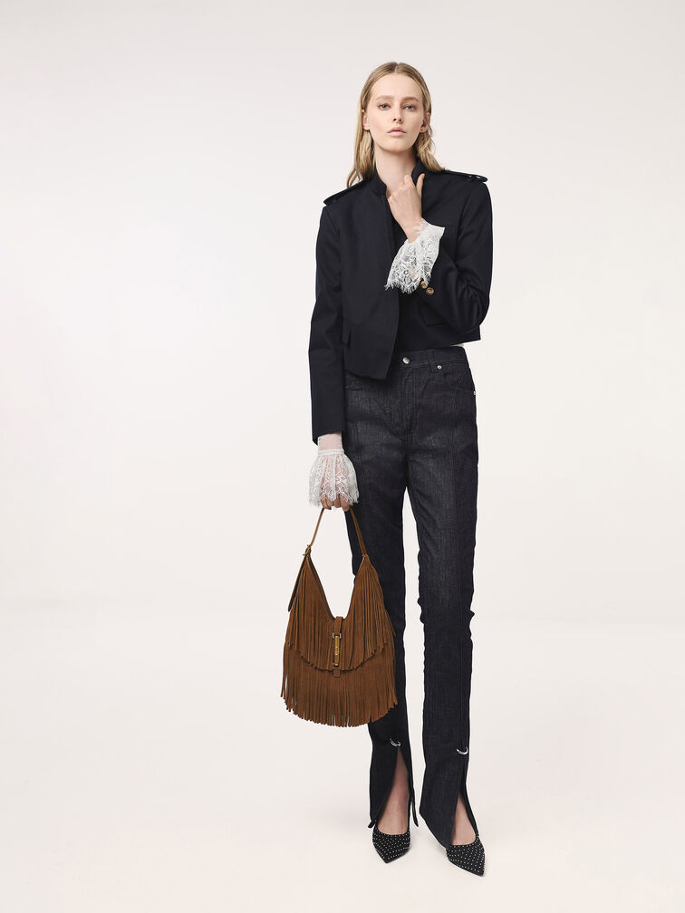 กระเป๋าโฮโบวัสดุหนังกลับรีไซเคิลตกแต่งพู่รุ่น Cesia, สีเซียนนาบราวน์, hi-res