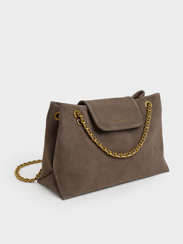 Large Apfra Quilted Shoulder Bag, Stone Grey, hi-res