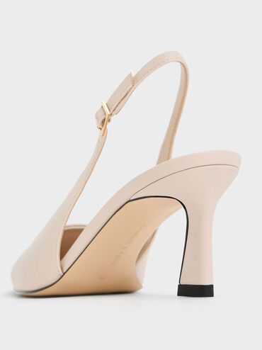 Flared Heel Slingback Pumps, Chalk, hi-res
