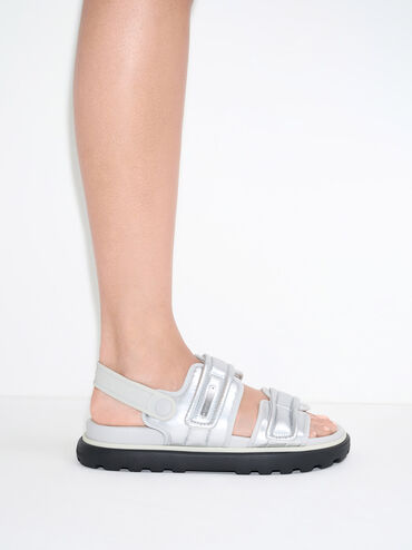 Romilly Metallic Puffy Sandals, สีเงิน, hi-res