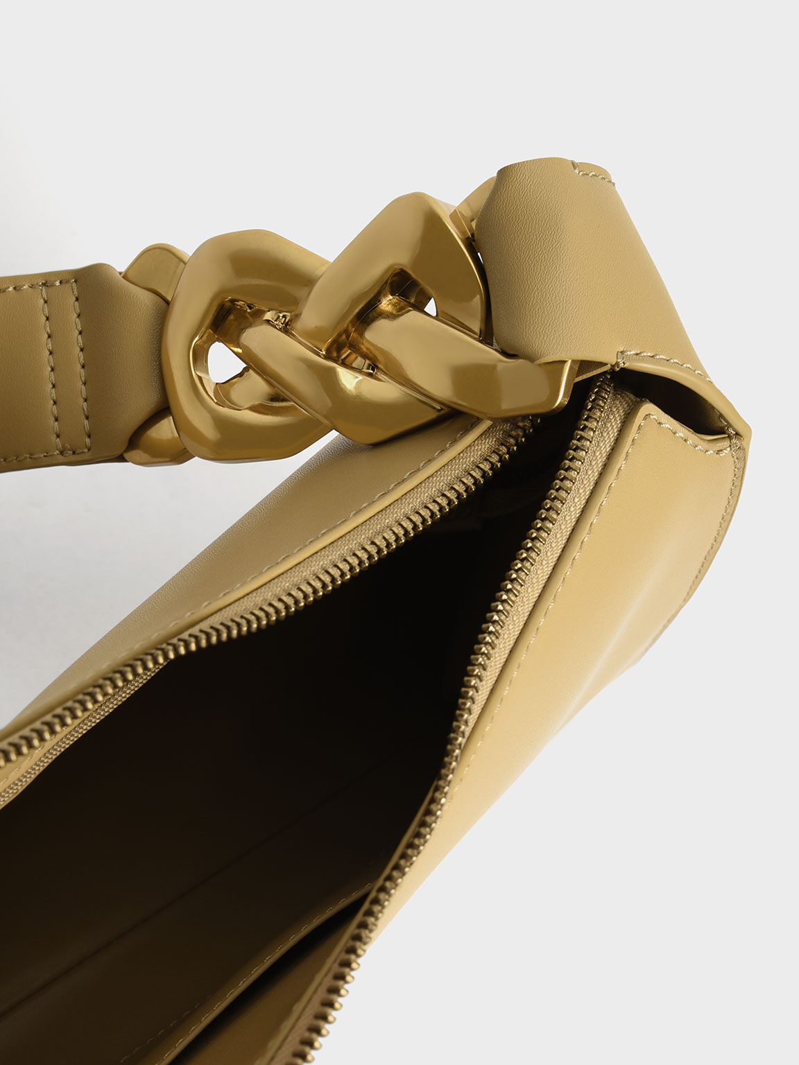 Chain-Link Strap Shoulder Bag, Mustard, hi-res
