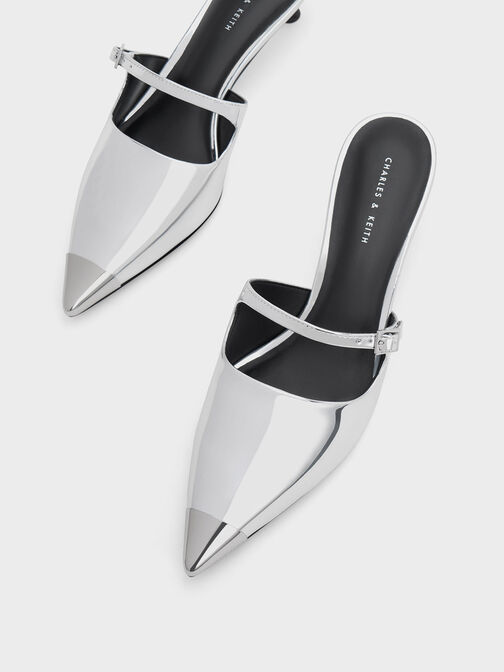 Metallic Cap Heeled Mules, , hi-res