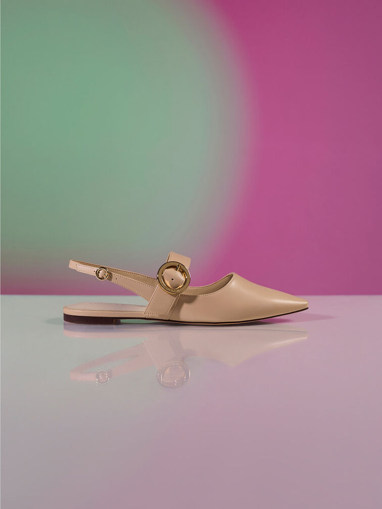 Buckled Strap Slingback Flats, , hi-res