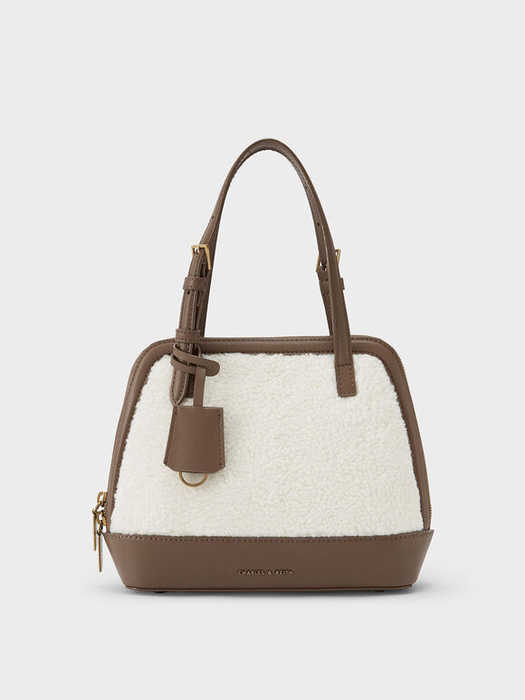 Enola Textured Double Handle Structured Bag, Cream, hi-res