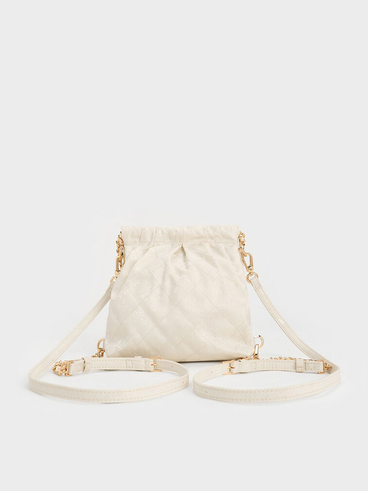 Duo Jacquard Chain-Handle Two-Way Backpack, Cream, hi-res