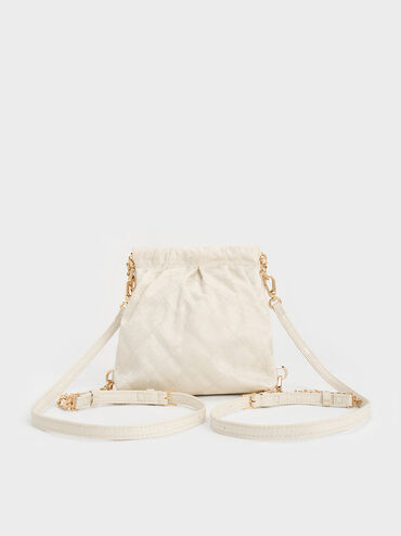 Duo Jacquard Chain-Handle Two-Way Backpack, Cream, hi-res