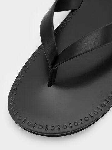 V-Strap Thong Sandals, Black, hi-res