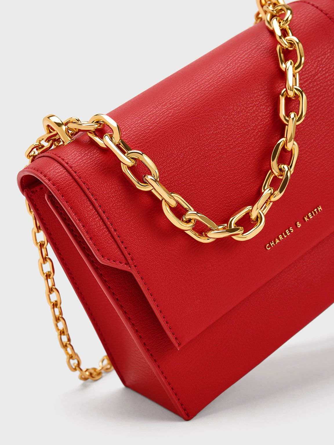 Red Front Flap Chain Handle Crossbody Bag CHARLES KEITH TH